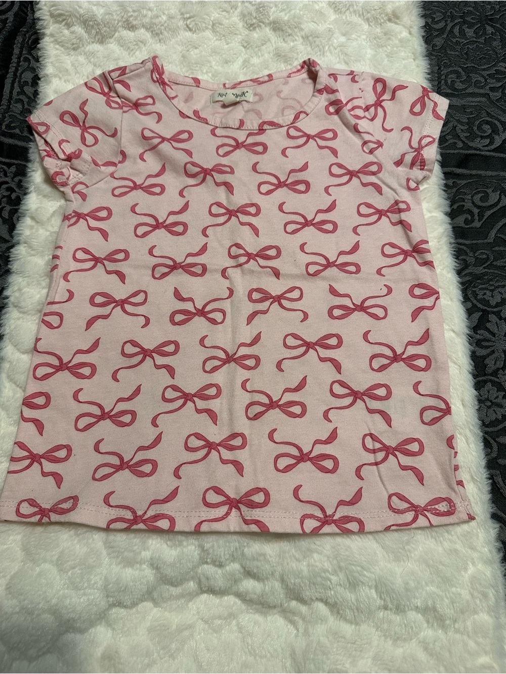 Kate Mack Pink Tee with Dark Pink Bow Print